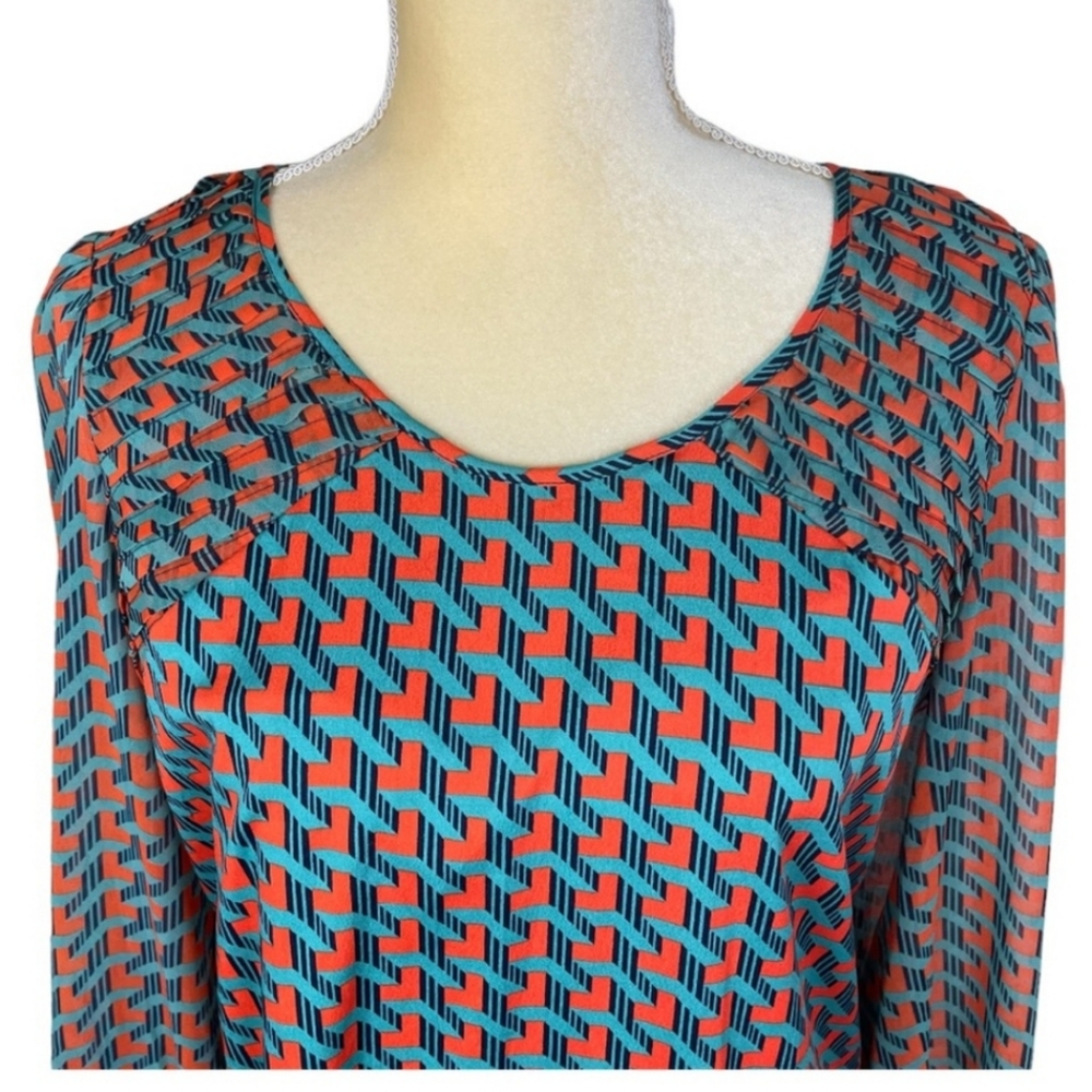 Love. Fire Dress Geometric print Sheer long sleeves Size M PTP: 17.4" - Picture 3 of 6